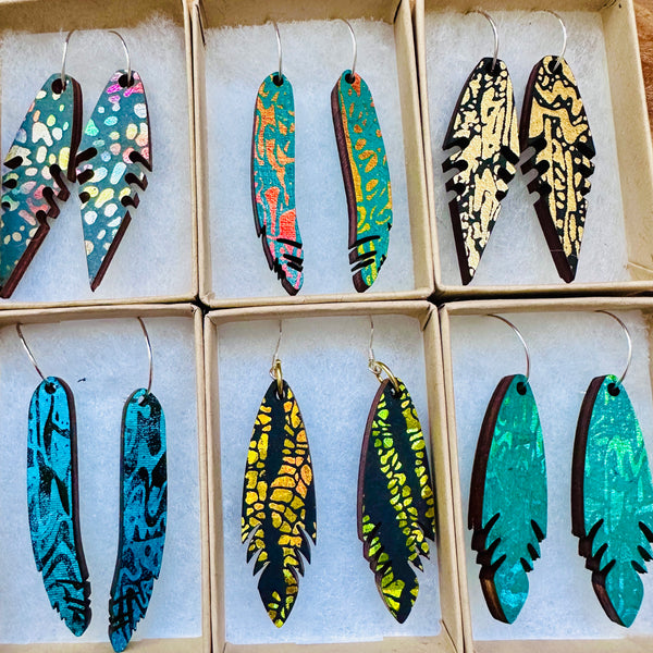 Wooden Feather Earrings