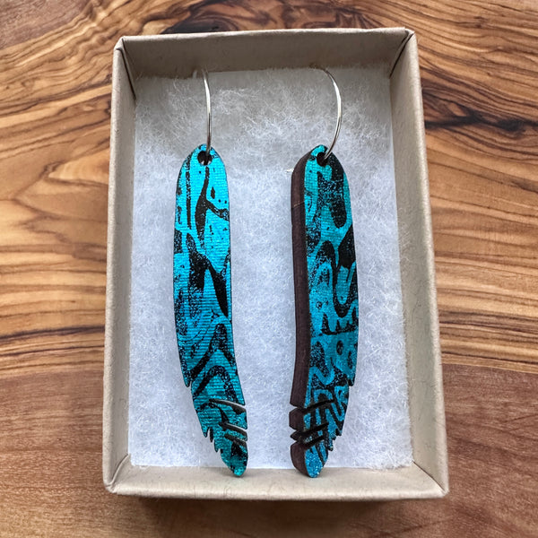 Wooden Feather Earrings